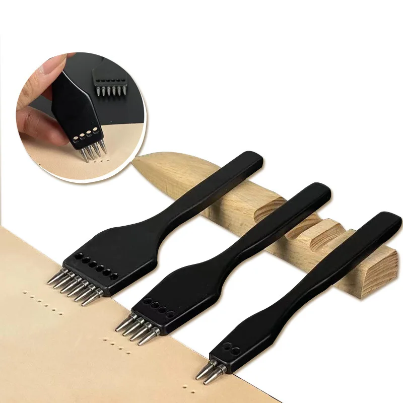 

2/4/6 Hole DIY Leather Round Row Punching Tool 4mm Spacing Hole Punches Lacing Stitching Hand Sewing Thread Tools Craft Tools