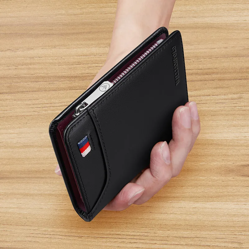 Мужской кошелек из натуральной кожи модный короткий на молнии