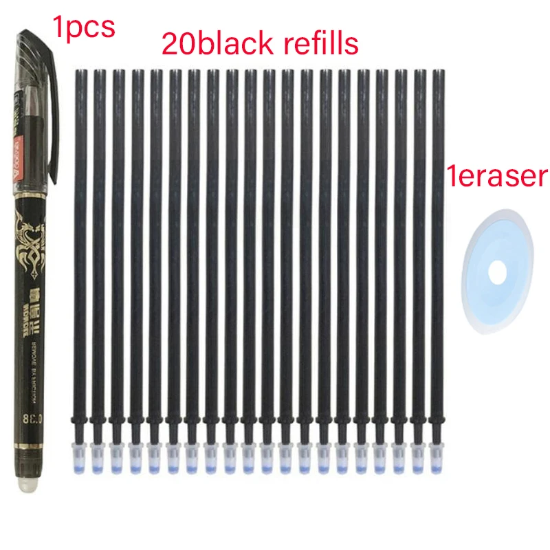 

22PCS Kawaii Erasable Gel Pens Washable Handle Black Blue Red Ink Office Children Stationery Refill Writting Ballpoint Pen