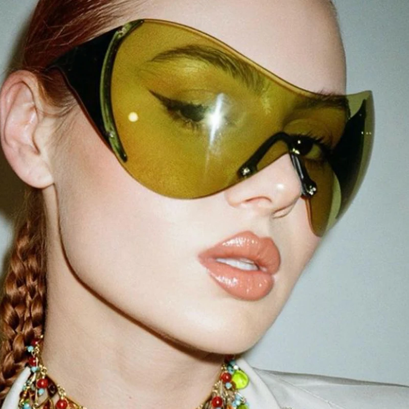 

Солнцезащитные очки без оправы Y2K женские, винтажные цельнокроеные модные солнечные очки «кошачий глаз» со звездами, элегантные аксессуары...