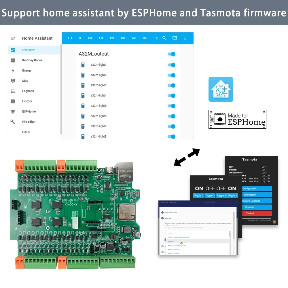 KC868-A32M ESP32 плата RJ45 32DO Wifi переключатель MOSFET модуль HTTP ESPhome Tasmota IIC RTC 2/4G GSM