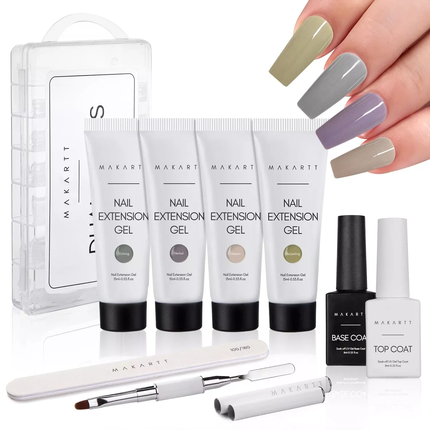 

NEW2023 Poly Nail Extension Gel Kit - 4 Colors Nails Gel Kit All In One Kit Builder Glue Gel with Base Top Coat Set Nail Forms