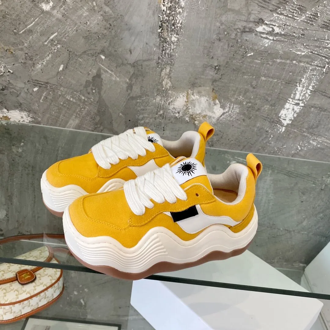 New style lovers thick soled sponge cake big wave bread shoes women canvas shoes square head lace sports casual shoes platform