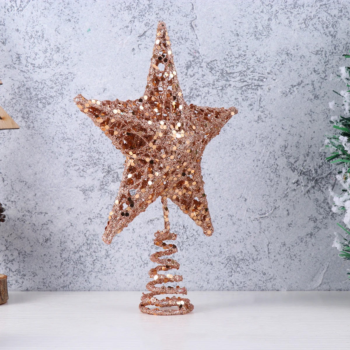 

20cm Christmas Tree Iron Star Topper Glittering Christmas Tree Decoration Ornaments (Rose Gold)