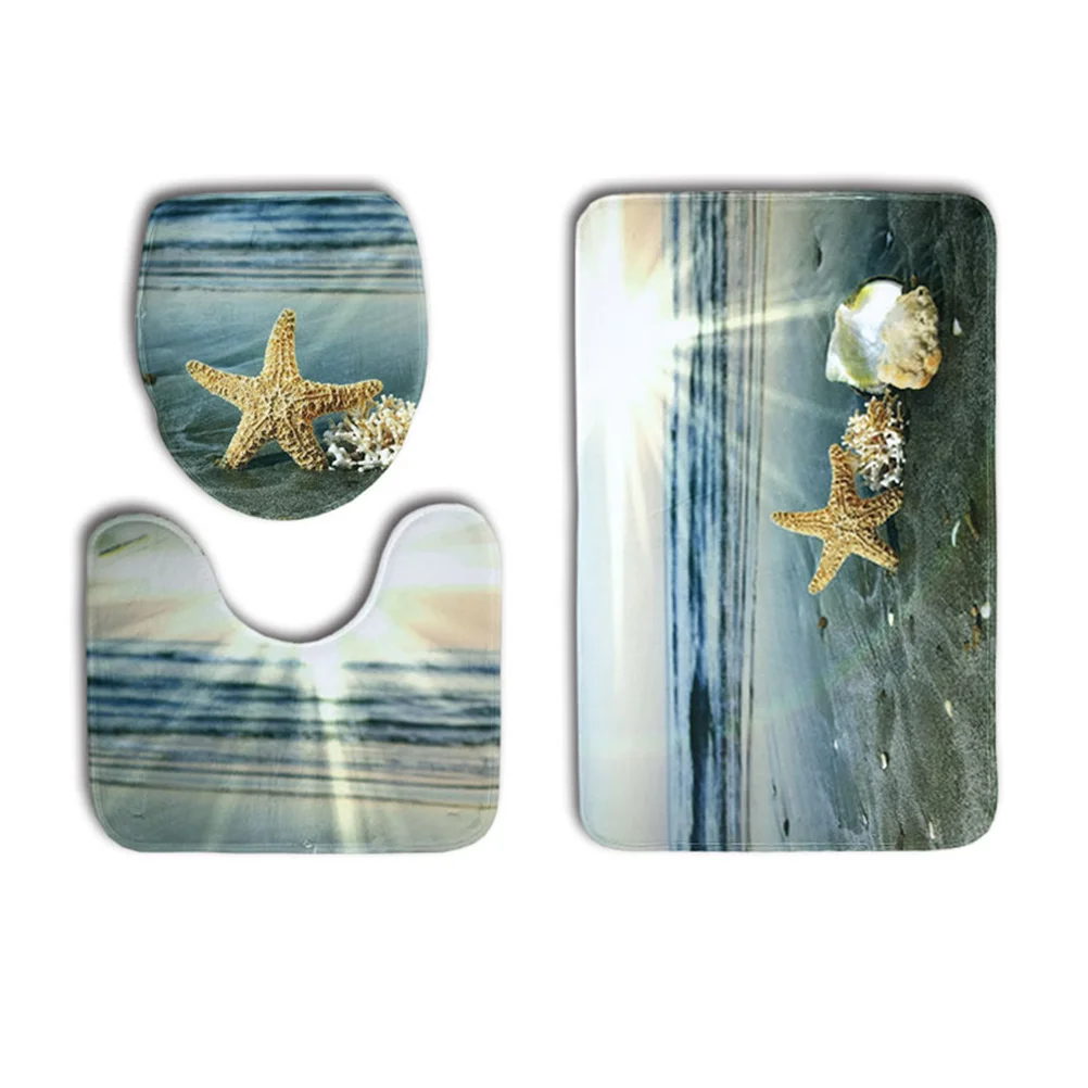 

Bathroom Mat Set Rugs Toilet Lid Cover Three Piece Rug Nonslip Bathtub