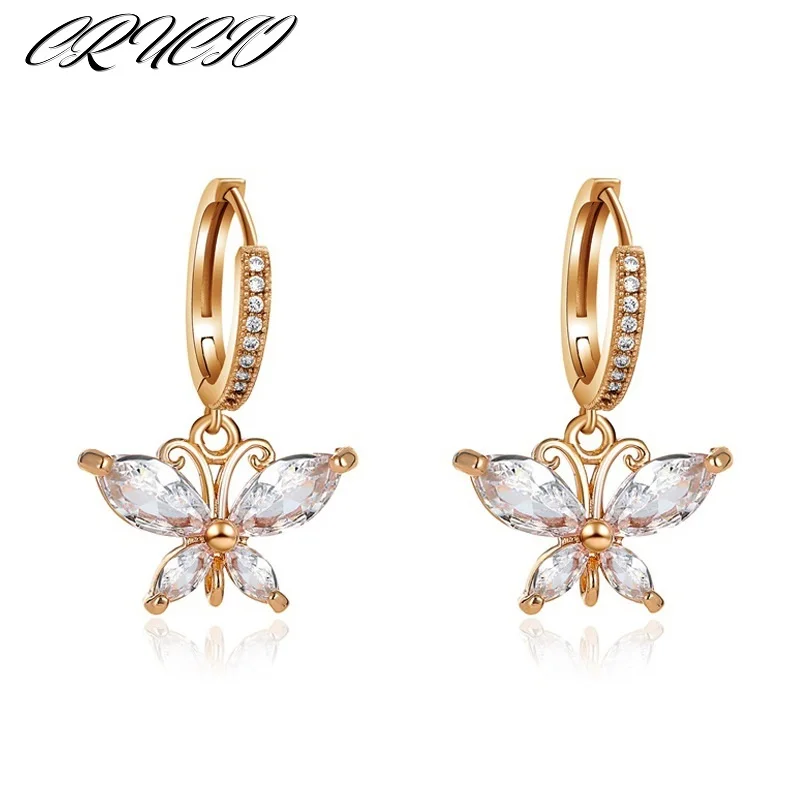 

New Niche Design Fine Luxury Crystal Zircon Butterfly Earrings Women Girl Metal S925 Silver Needle Kolczyki Brinco Oorbellen