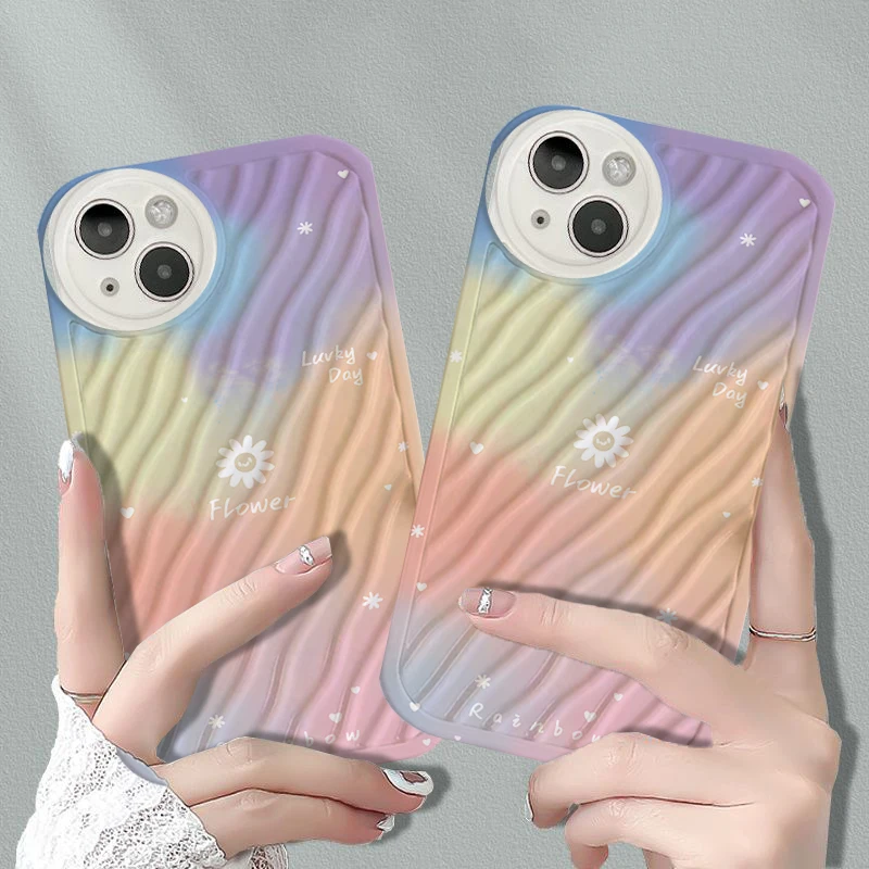 

Water Ripple Lovely Rabbit Rainbow Phone Case For iPhone 14 13 12 11 Pro Max Mini XS Max XR 8 Plus Se2 SE3 Protection Back Cover