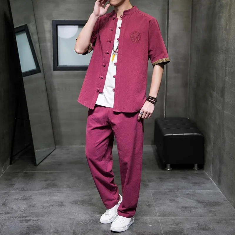 Мужские винтажные хлопковые комплекты лето 2025 года мужская уличная рубашка для
