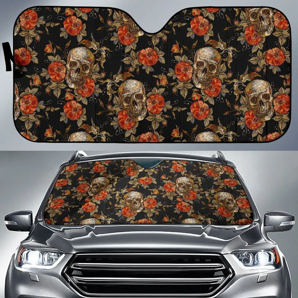 

Vintage Floral Skull Pattern Print Car Sun Shade