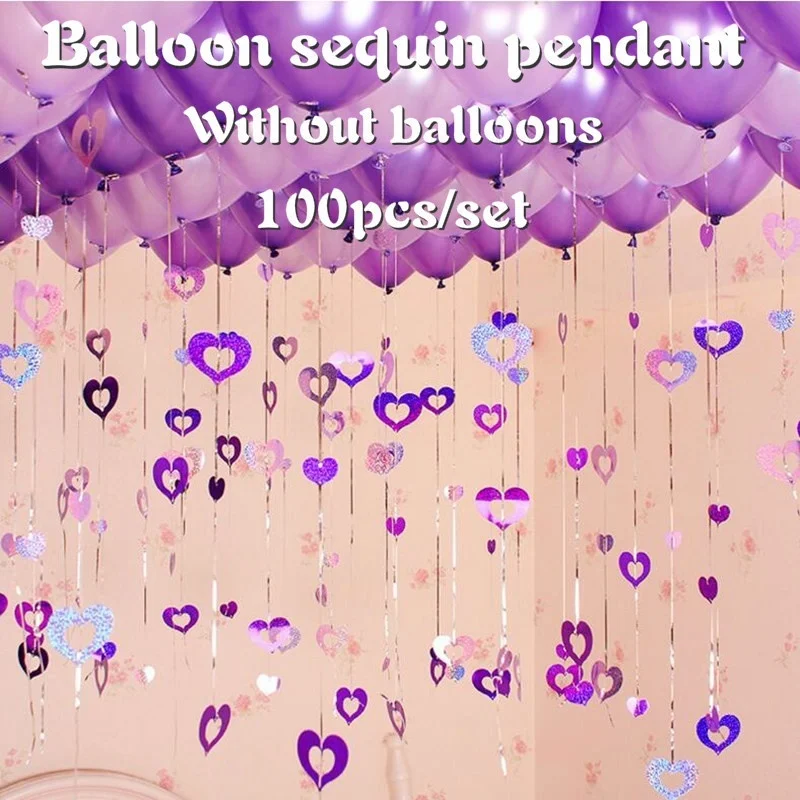 

100Pcs/Set Balloon and Thread Pendant Hollow Heart-shaped Sequins Wedding Decoration DIY Birthday Party Paper Garland Streamers
