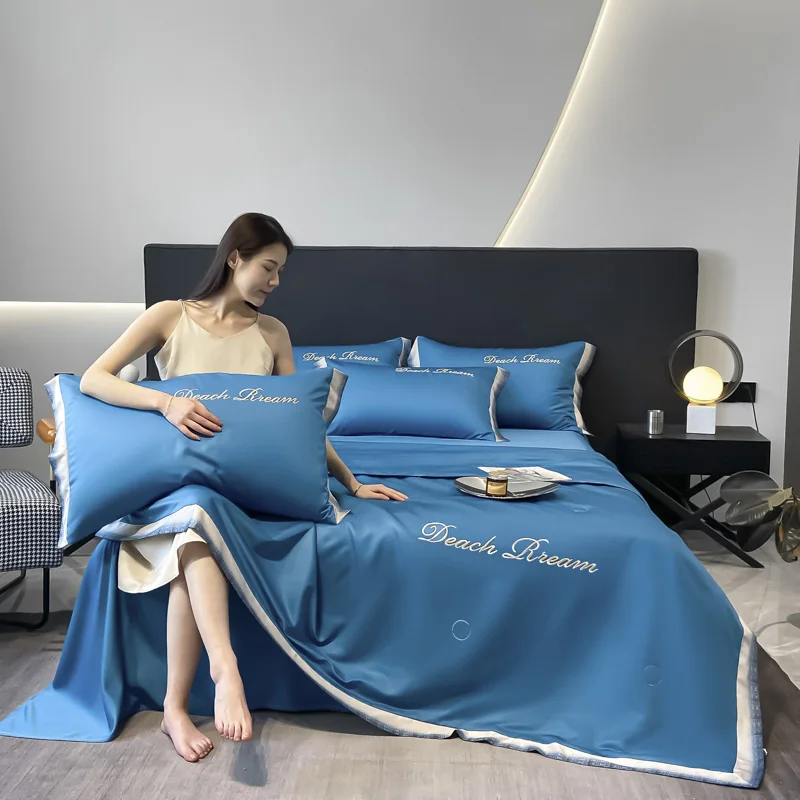 

Ice Silk Printed Summer Adults Children Cooling Breathable Quilting Quilt Bedspreads Comforter Plaid Blanket Single Double Bed