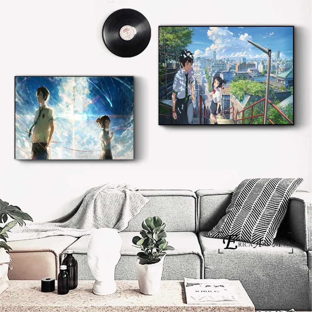

Японское аниме ваше имя, холст, живопись, художественный плакат, декоративная живопись, настенное украшение для дома, детской комнаты, эстет...