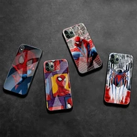 marvel hero spiderman phone case tempered glass for iphone 13 12 mini 11 pro xr xs max 8 x 7 plus se 2020 cover