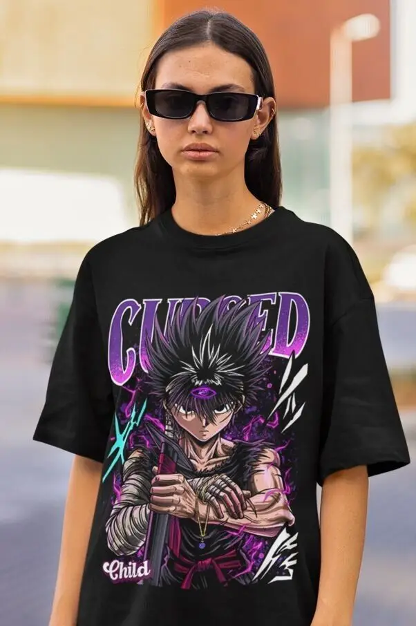Hiei Yu Yus Hakusho Футболка Kuwabara Kurama Yusuke Hiel Аниме Манга Черная рубашка