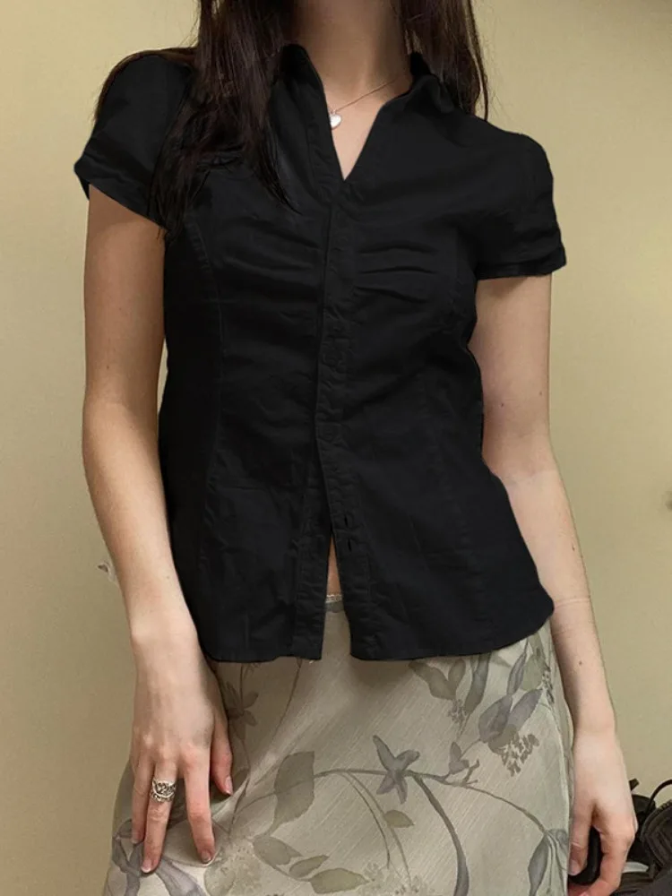 Женская плиссированная блузка с пышными рукавами Y2k пикантная однобортная