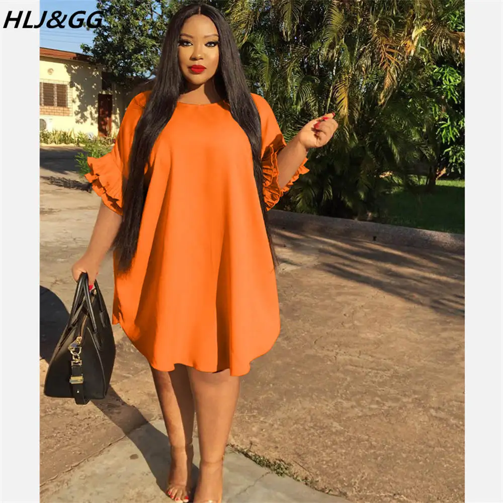 HLJ&GG Plus Size Summer Dress Women Lotus Leaf Sleeve Irregular Mini Dress 2022 Lady A-line Vestidos 2022 New Streetwear XL-5XL