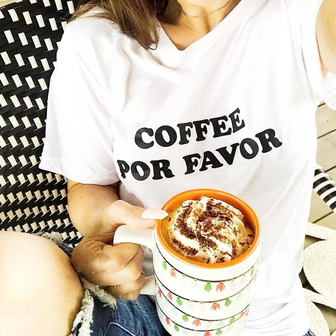 

Coffee Por Favor Letter Women's Summer T Shirt Tee White Tops Shirts