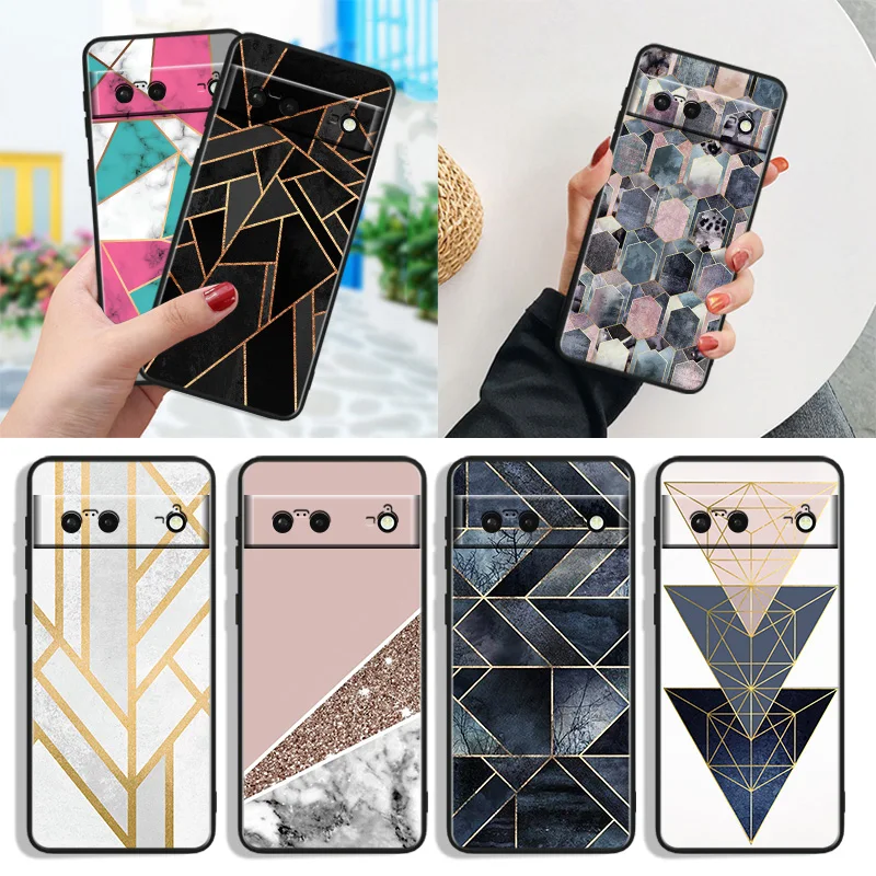

Marble Geometric Shockproof Cover for Google Pixel 7 6a 6 Pro 5 4 4A XL 5G Black Phone Case Shell Soft Fundas Capa