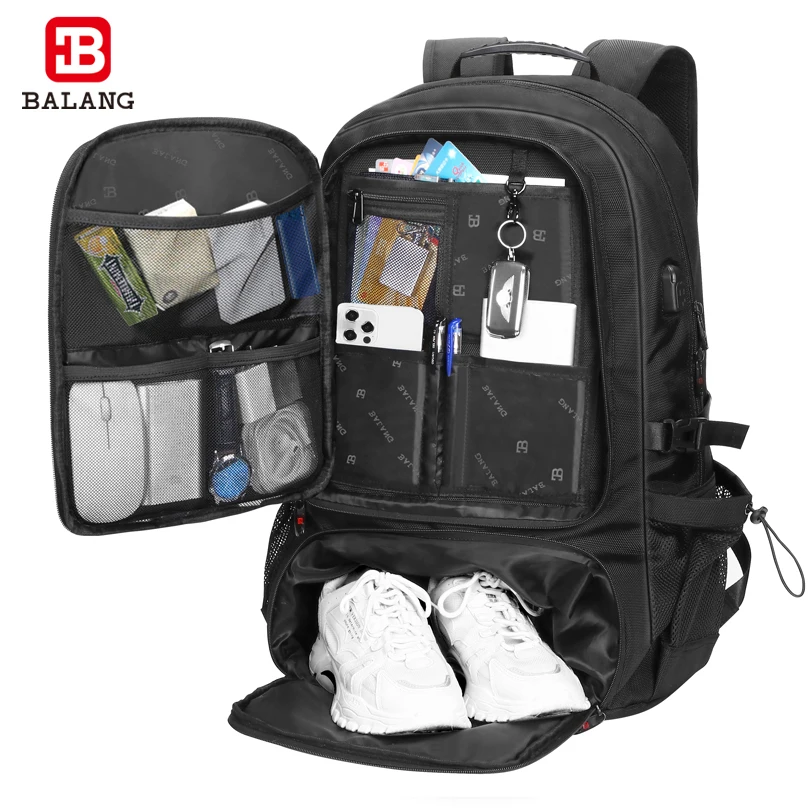 

Дорожная сумка BALANG для мужчин, вместительный растягивающийся рюкзак для ноутбука 17 дюймов, USB-зарядка, деловой портфель, 60 л/80 л