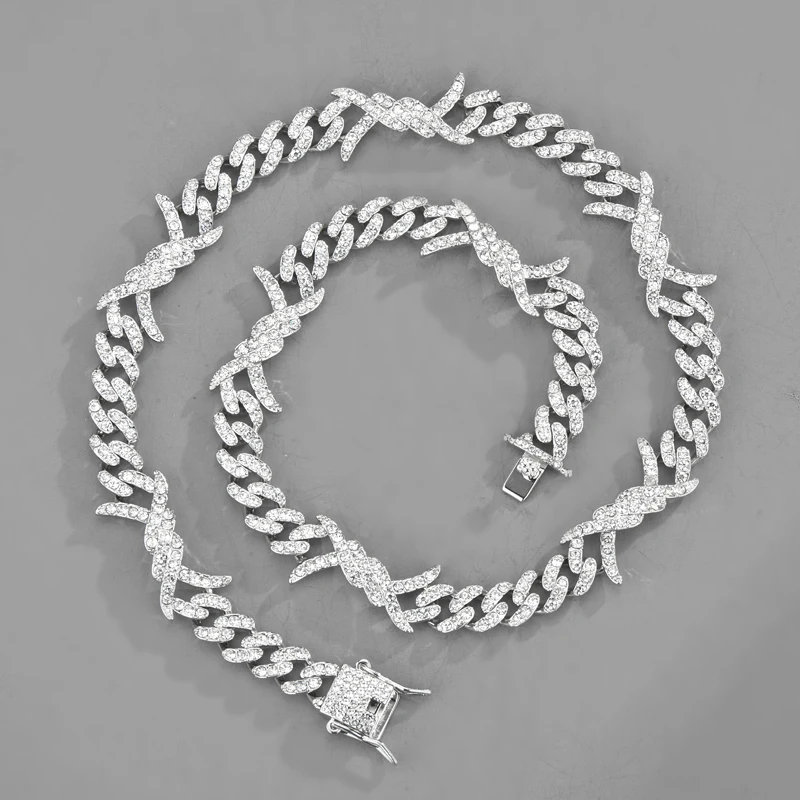 

Men Miami Iced Out Cuban Link Chains 14mm Wire Prong Paved Rhinestone Necklace Bling Crystal CZ Rapper Hip Hop Jewelry for Women