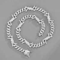 men miami iced out cuban link chains 14mm wire prong paved rhinestone necklace bling crystal cz rapper hip hop jewelry for women
