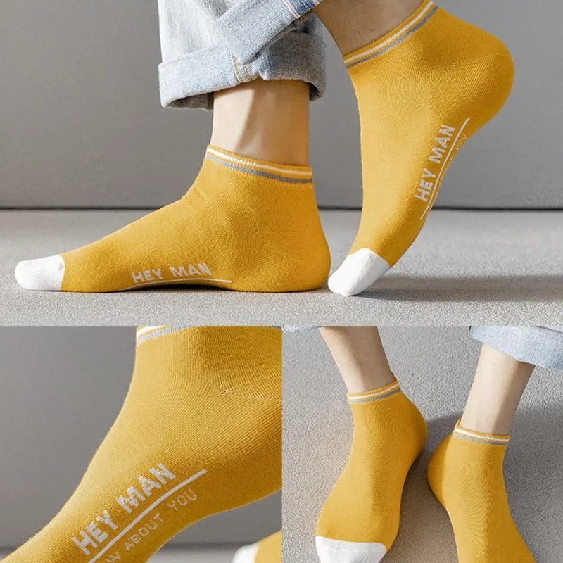 5 Pairs Men Fashion Thin Socks Breathable Solid Color Casual Ankle Sock Male Summer Sports Preppy Style Low Cut Boat Socks Set