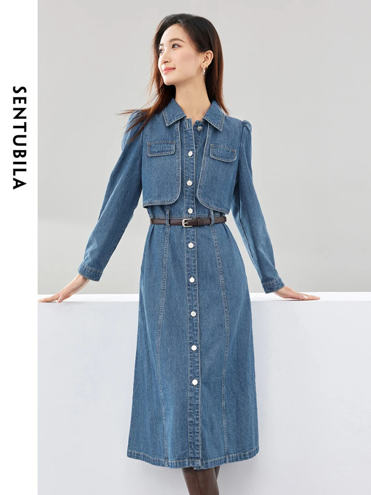 Женское джинсовое платье с поясом