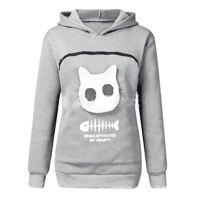 

Fashion Cat Lover Hoodies Women Kangaroo Pocket Hooded Hoodies Pet Carrier Thicken Kitten Puppy Holder Long Sleeve Zipper Hoodie