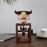 wood carving bull hand cranked music box creative home decoration accessories ornaments valentines day birthday childrens gift