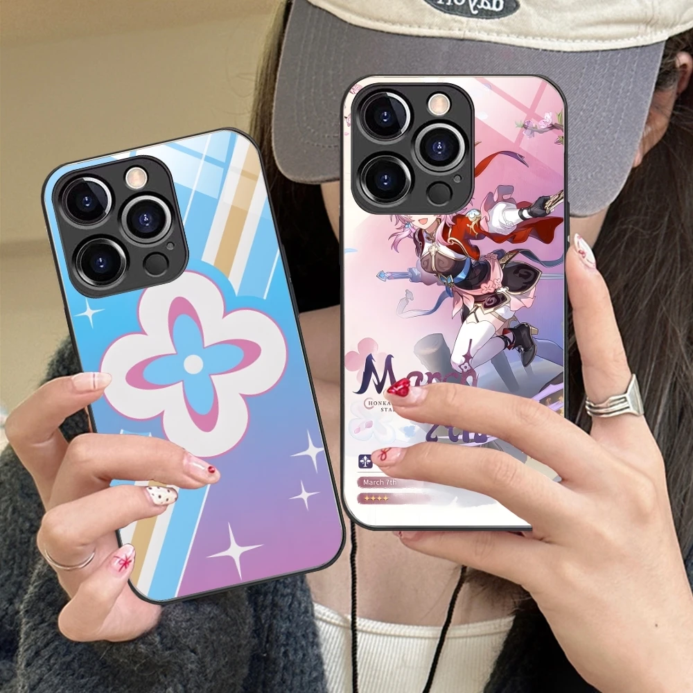 Чехол для мобильного телефона Honkai Star Rail March iPhone 16 15 14 13 12 11 X XR XS 8 Pro Max Plus стеклянный