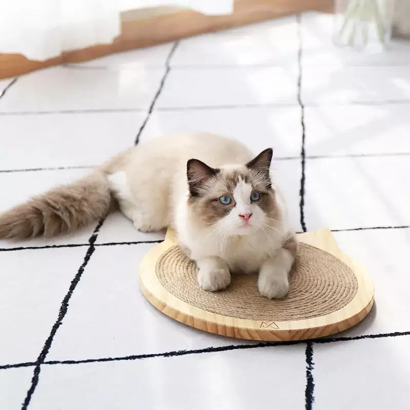 

Solid Wood Cat Head Scratching Board Hand-woven Sisal Durable Cat Grinding Claw Toy Wear-resistant Scratcher Pet Supplies