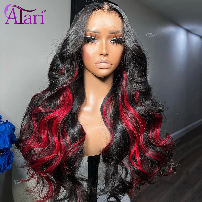 13x4 13x6 Lace Frontal Wig Hot Red with Black Body Wave Human Hair Wigs Pre-Plucked Highlights Transparent 5x5 Lace Closure Wig