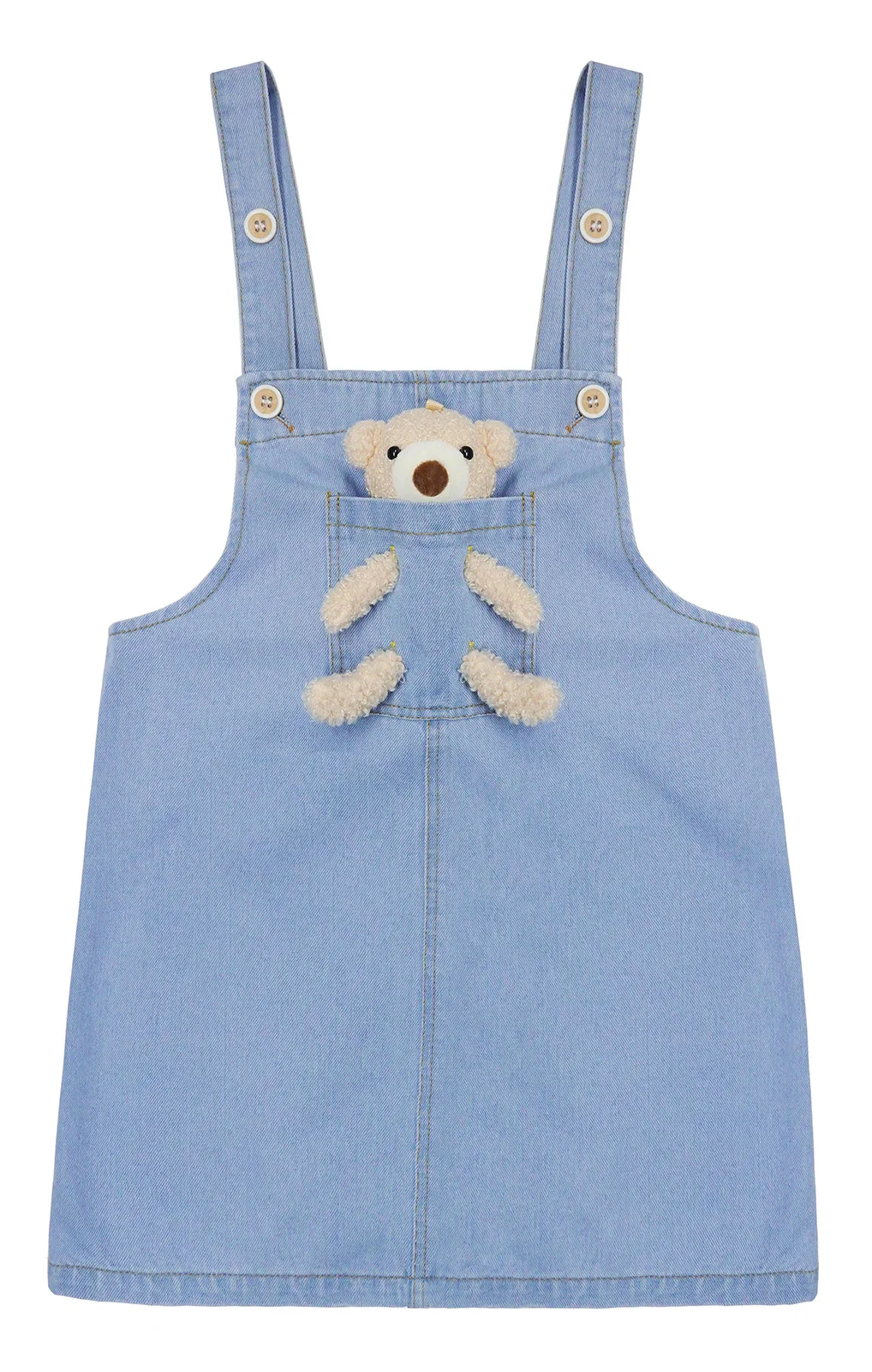 Джинсовый комбинезон KIDSCOOL для девочек летний цветной с милым медведем простой
