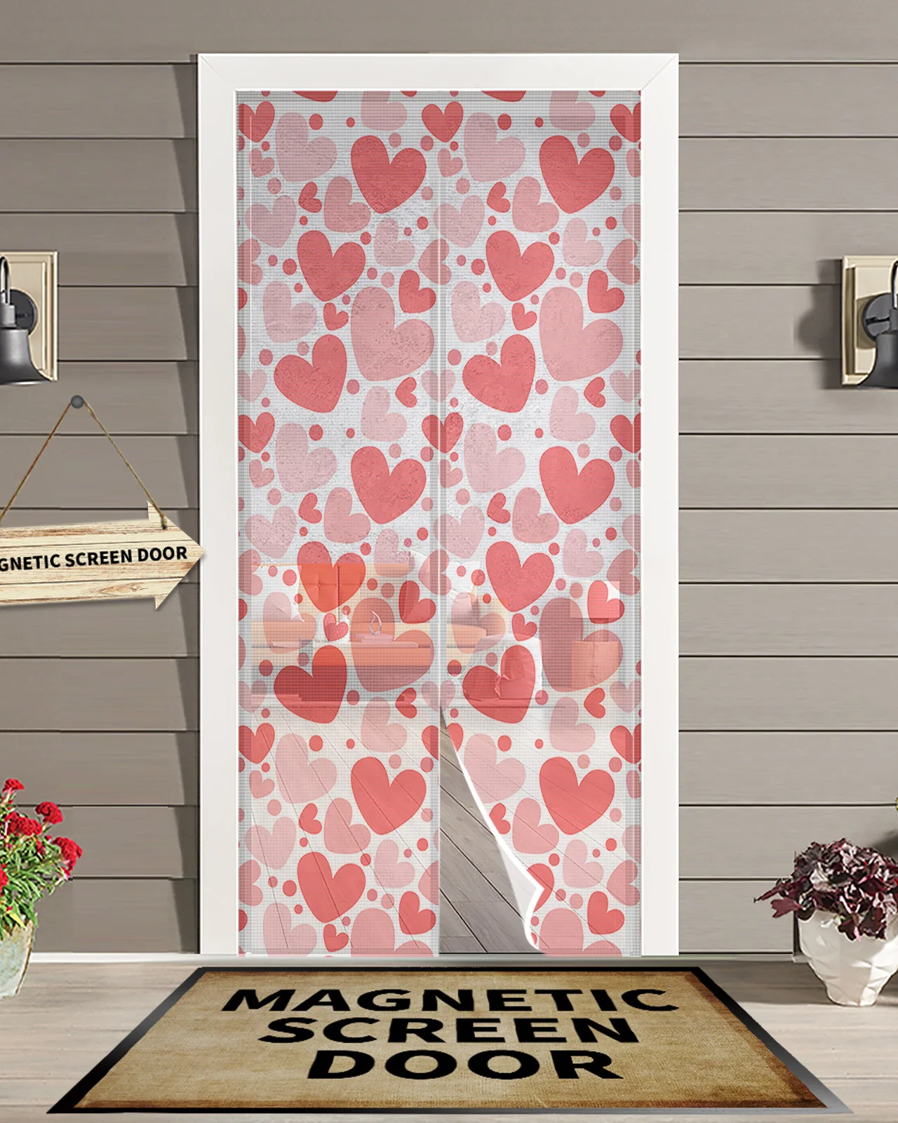 

Valentine'S Day Love Pink Sheer Door Curtain Mosquito-proof Bedroom Magnetic Hanging Curtains Window Screen Gauze Door Curtain