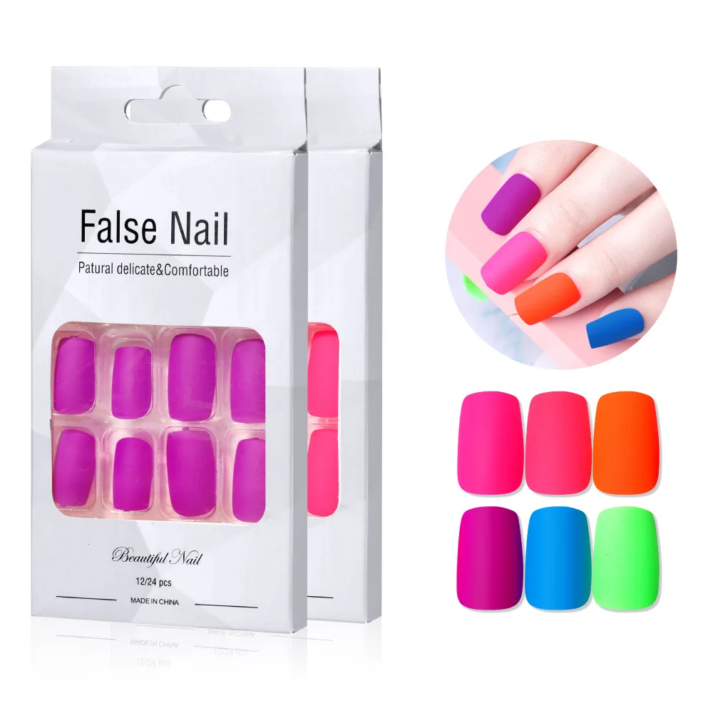 

24pcs/box fake nails set press on nail tips Luminous ongle acrylic faux unhas false manicure accessories short unghie finte kit