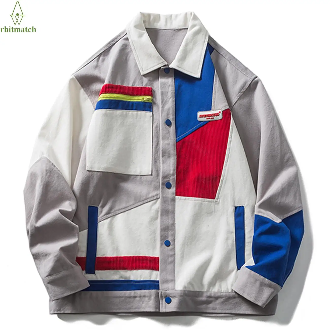 

Arbitma Harajuku Vintage Color Block Patchwork Jacket Coats Streetwear Mens Button Cargo Jackets Hip Hop Casual Cotton Tops