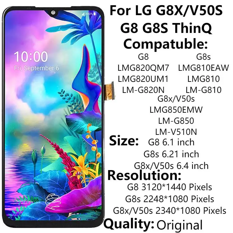 

Для LG G8 G8S G8X/V50S ThinQ ЖК-дисплей с рамкой G8 G820 G8S G810 G8X G850 V50S V510N фотодетали