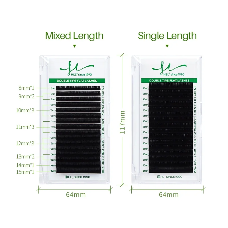 16 rzędów H&ampL od 1990 rzęs podwójne końcówki płaskie rzęsy przedłużone głębokie matowe czarne Premade Fan La