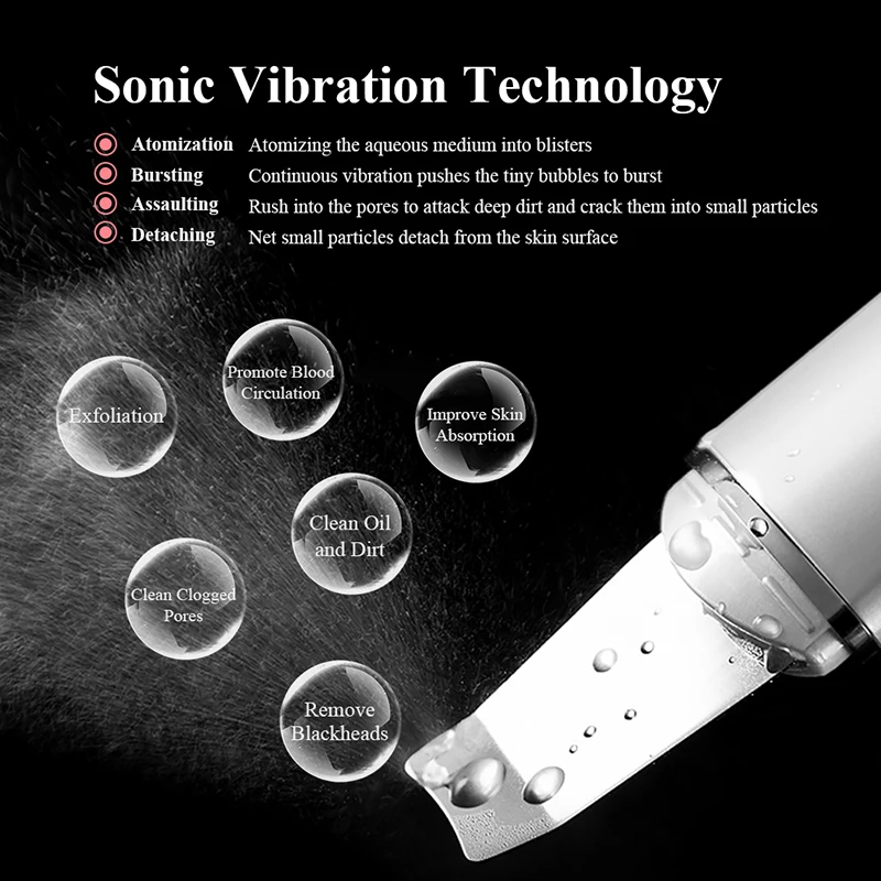 

1PCS Face Skin Scrubber Lift Machine Deep Face Cleaning Machine Ultrasonic Skin Scrubber Peeling Shovel Facial Pore Cleaner