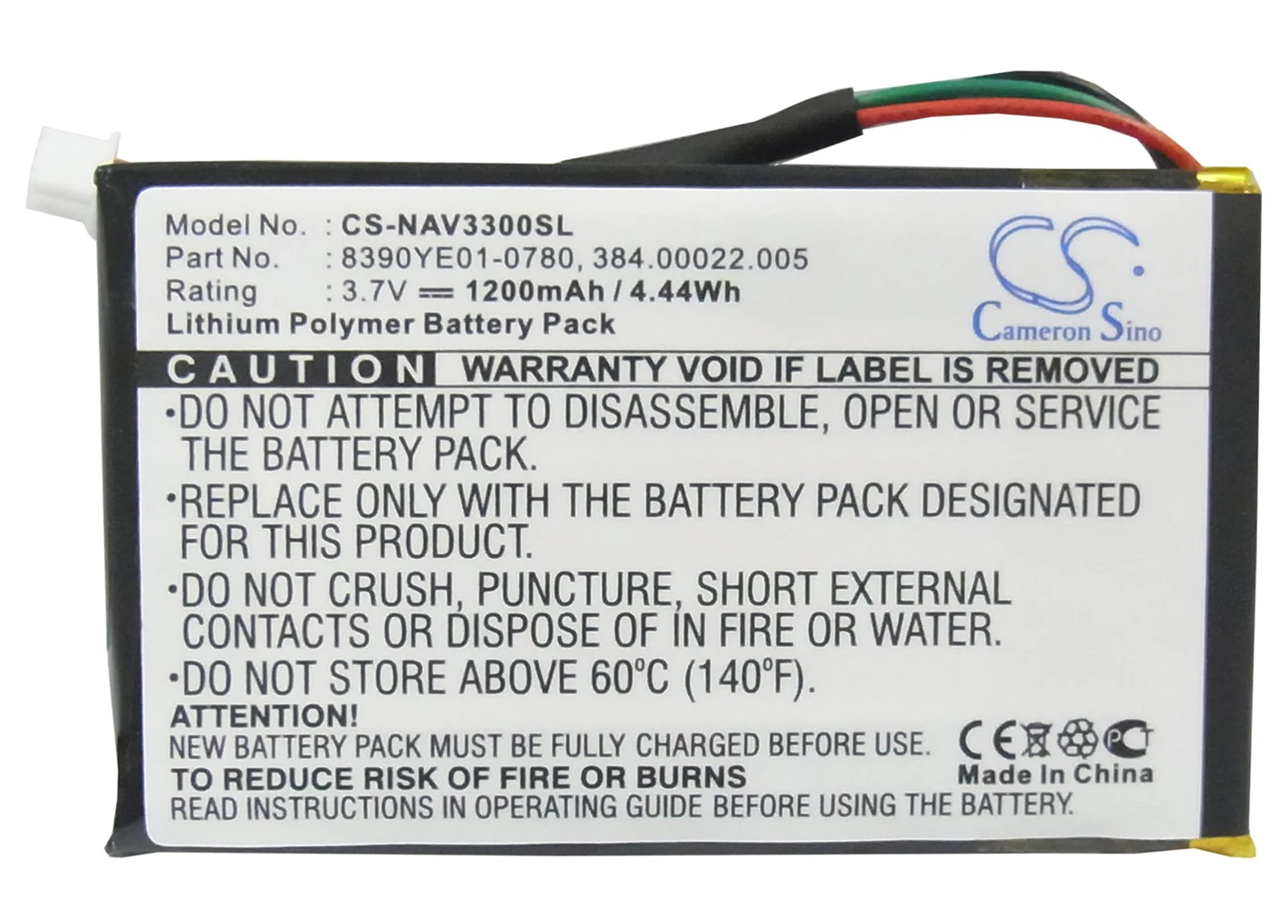 

Cameron Sino 1200mA Battery for Navigon 3300, 3310, 3310 MAXE, 4310, 4310 MAXE 0923FLYE31938, 384.00022.005, 8390-YE01-0780