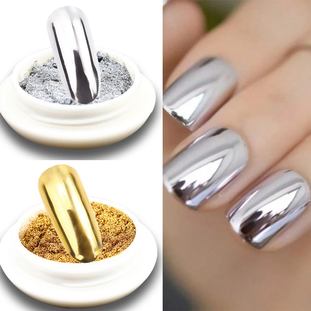1Jar Metallic Mirror Chrome Nail Powder Holographic Laser Silvery Golden Nail Rubbing Glitter Pigmen