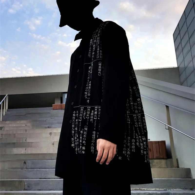 

Yohji Yamamoto Long-sleeved Shirt 2023 Dark Dictionary Casual Fashion Windbreaker Character Printing SameStyle For Men And Women
