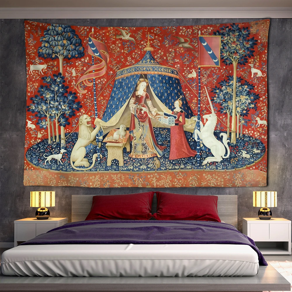 Medieval Tapestry Wall Hanging Lady And The Unicorn Tapestry Multifunction Home Decor Tapestries Background Decor Wall Covering