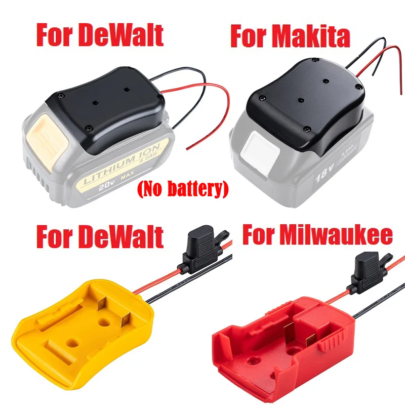 

Battery Converter Adapters With Fuses Dock Holder 14 Awg Wires Connector For Makita/Bosch/Dewalt/Black&Decker/Milwaukee M&18 18V