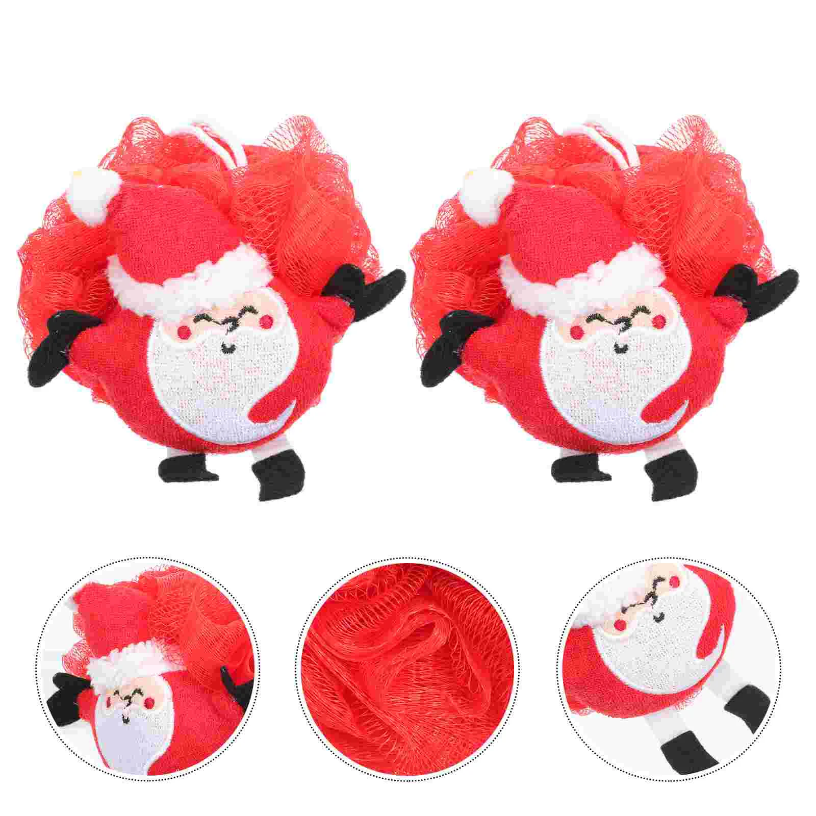 

2 PCS Christmas Loofah Body Towels Shower Child Bath Balls Santa Claus Cleaning Massage Tools Xmas Style Flowers