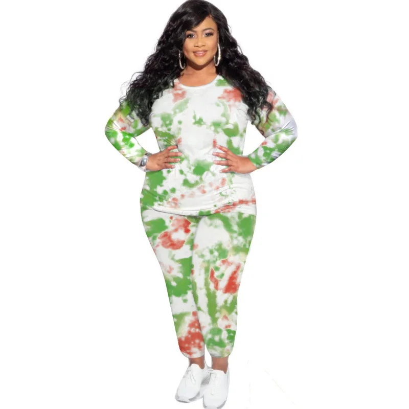 Plus Size Fall Outfits Women Clothing Two Piece Sets Fashion Casual Tie Dye Long Sleeve Female s 3xl 4xl 5xl 6xl