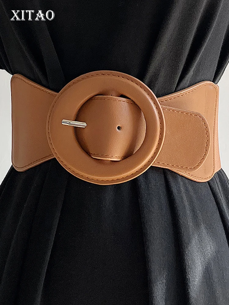 

XITAO, эластичный пояс, модный, сплошной цвет, ПУ, сплайсинга, круглая пуговица, украшение, темперамент, подходит ко всему, широкий пояс, FBB1049