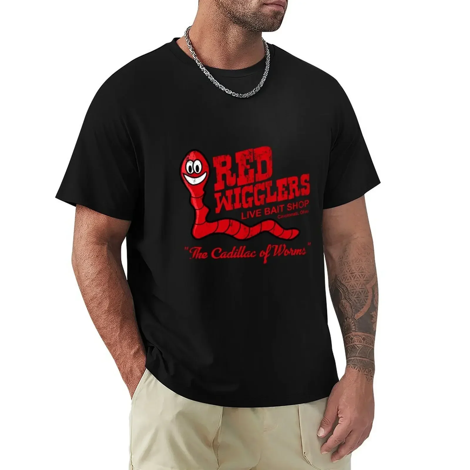 Red Wigglers from WKRP in Cincinnati distressed T-shirt plus sizes summer top mens clothing