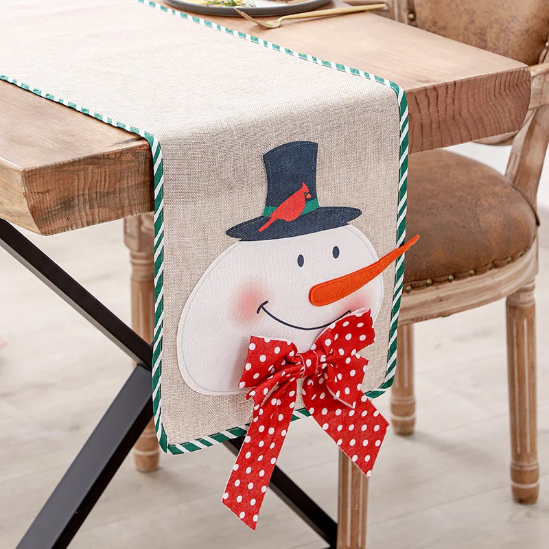 

180x33cm Sewing Linen Heat insulation Dinning Table Flag Cute Merry Christmas Santa Bowtie Snowman design festival home decor