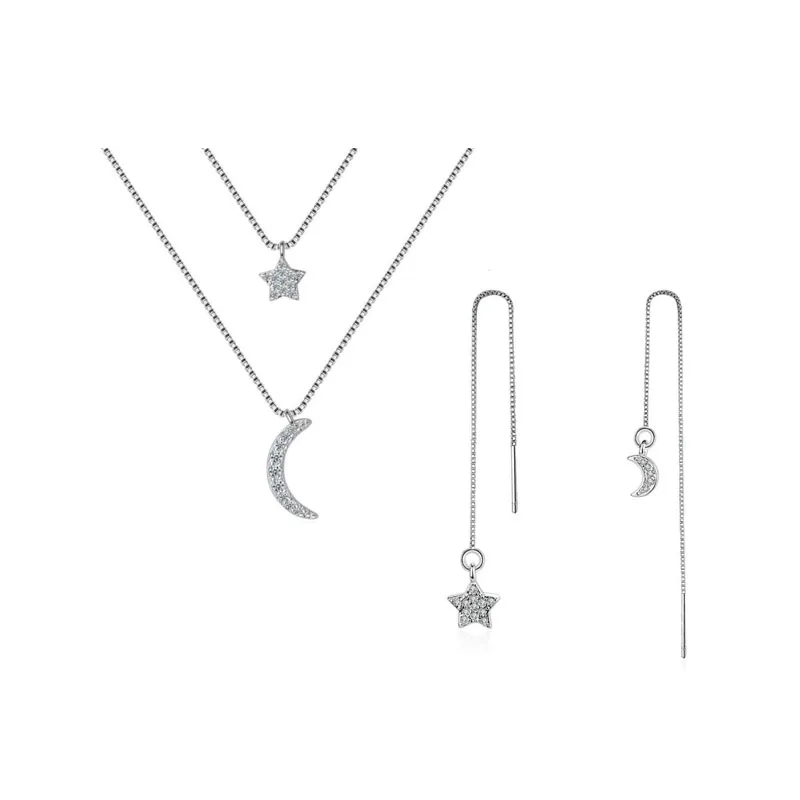 Стерлингового серебра 925 пробы нежная цепочка в форме луны и звезды ожерелье